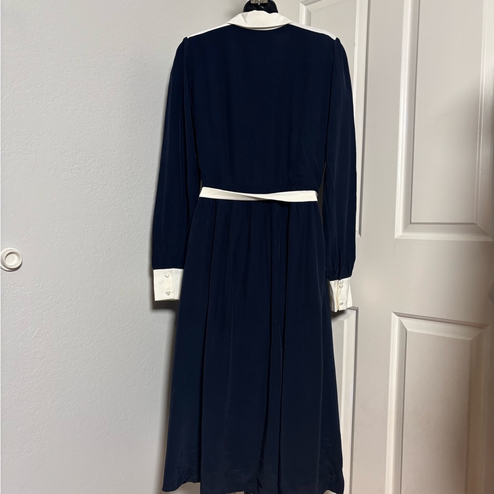 Talbots Elegant Navy and Cream Long Sleeve Dress NWOT - Picture 3 of 13
